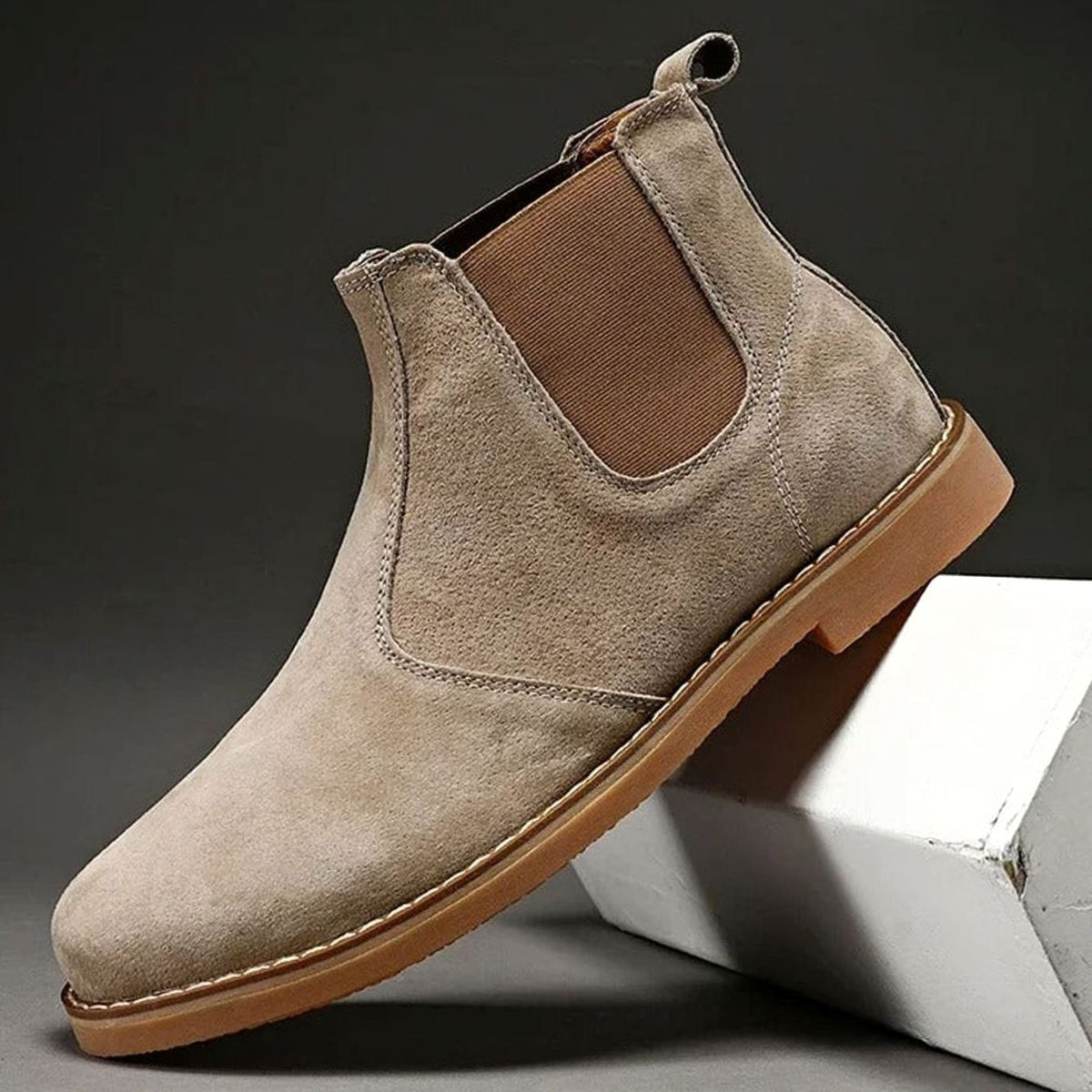 Men's Leather Slip-On Chelsea Boots Rubber Sole