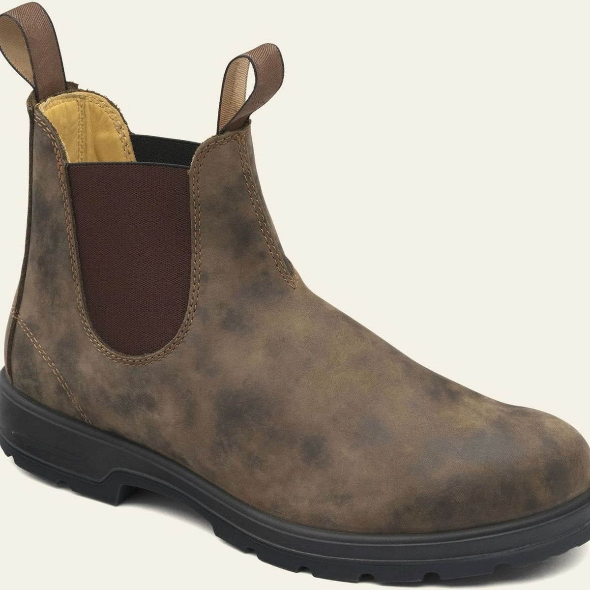 Men's Leather Slip-On Chelsea Boots Rugged Sole, Black - Brown
