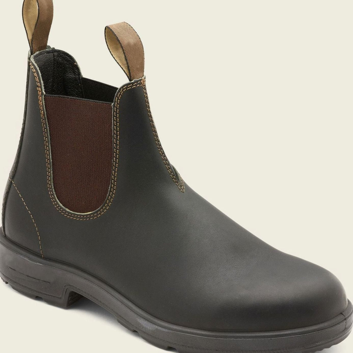 Men's Leather Slip-On Chelsea Boots Rugged Sole, Black - Green