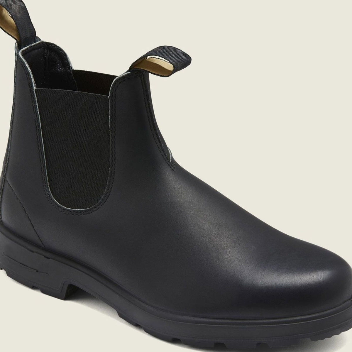 Men's Leather Slip-On Chelsea Boots Rugged Sole, Black - Black