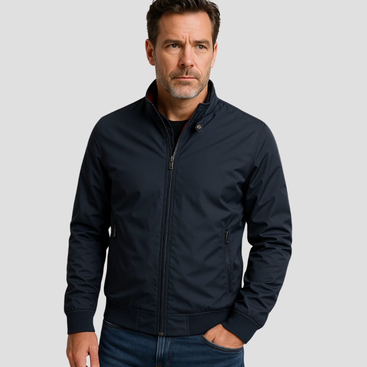 Men's Lightweight Bomber Jacket Zip-Up Ribbed-Cuff Harrington