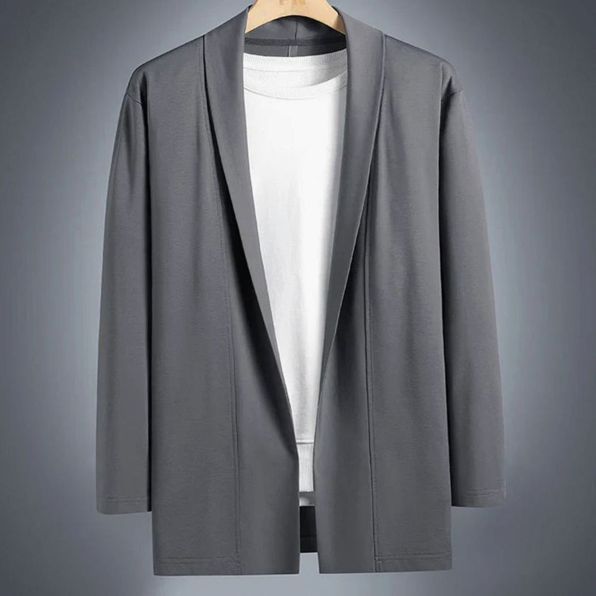 Men's Lightweight Open-Front Shawl-Collar Cotton Blend Overcoat - Gray