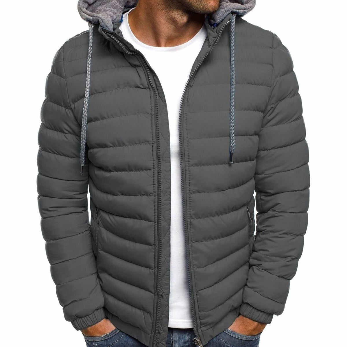 Men's Lightweight Quilted Hooded Puffer Jacket Thermal Insulated