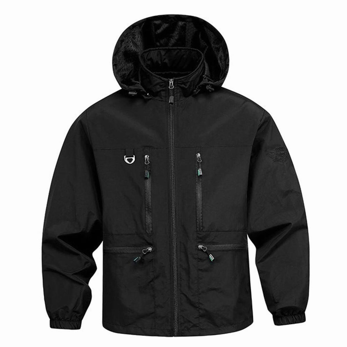 Men's Lightweight Waterproof Hooded Outdoor Jacket - Black