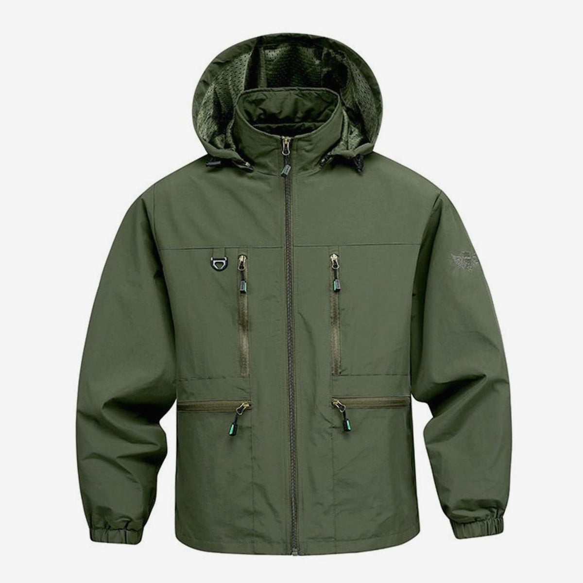 Men's Lightweight Waterproof Hooded Outdoor Jacket - Military Green
