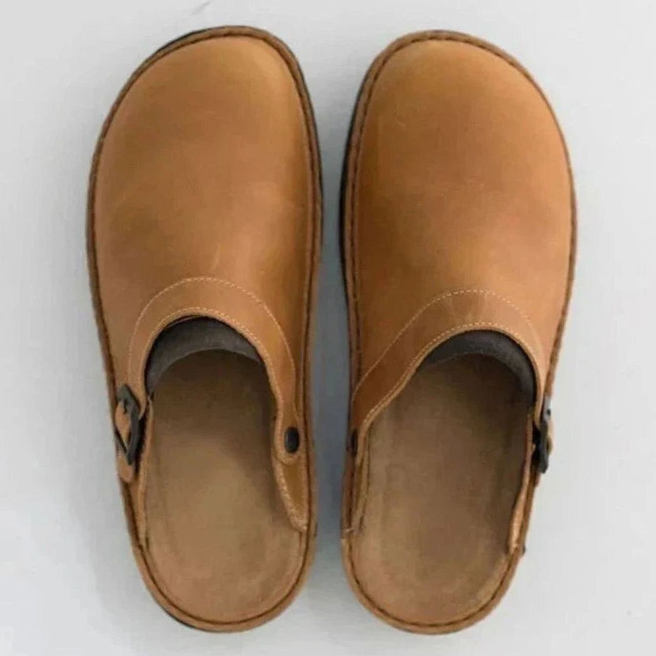 Men's Orthopaedic Leather Buckle Slip-On Clogs