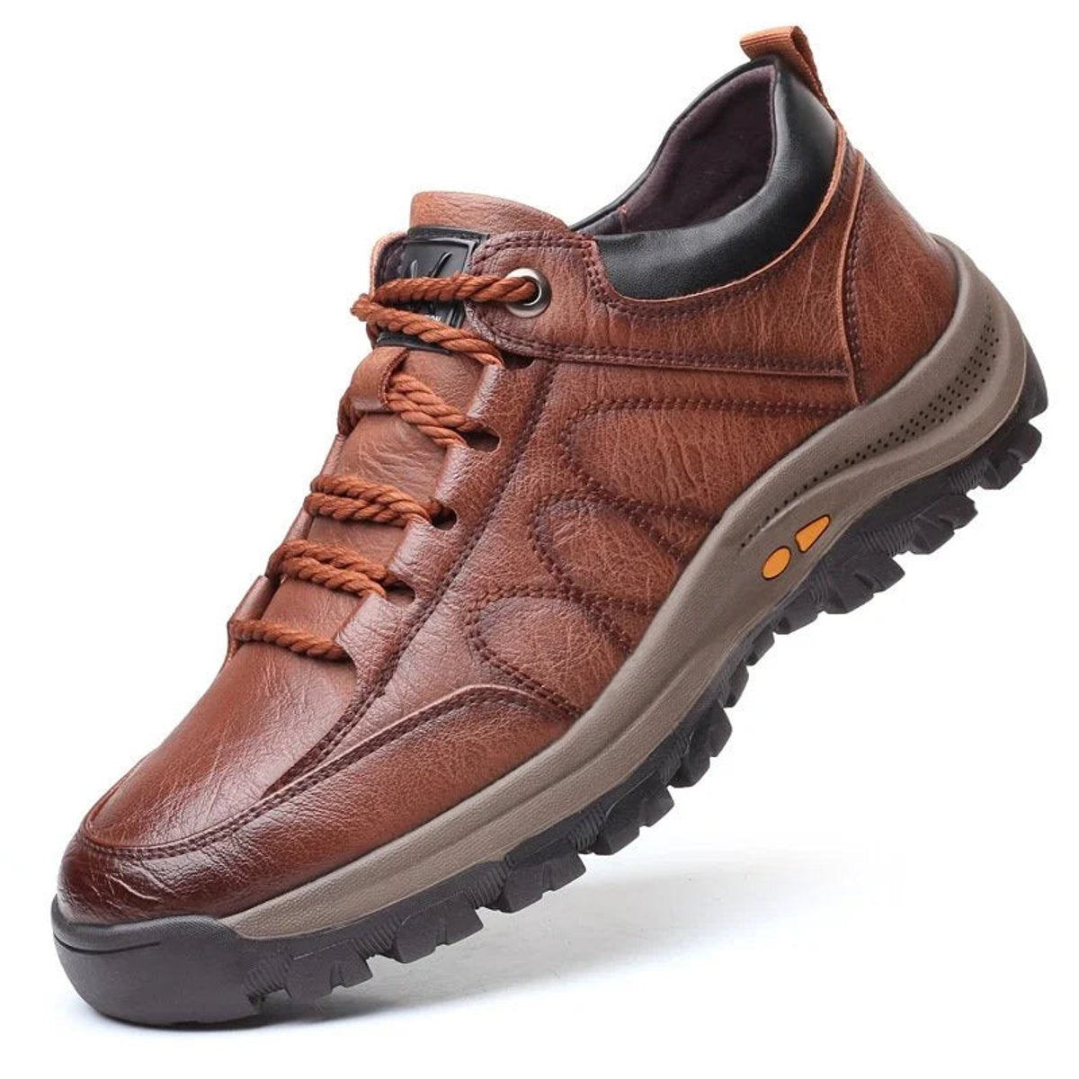 Men's Orthopedic Slip-Resistant Lace-Up Leather Walking Shoes - Brown