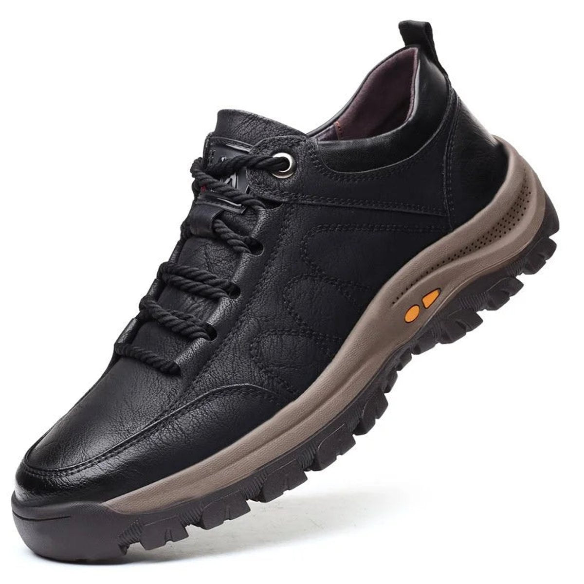 Men's Orthopedic Slip-Resistant Lace-Up Leather Walking Shoes - Black