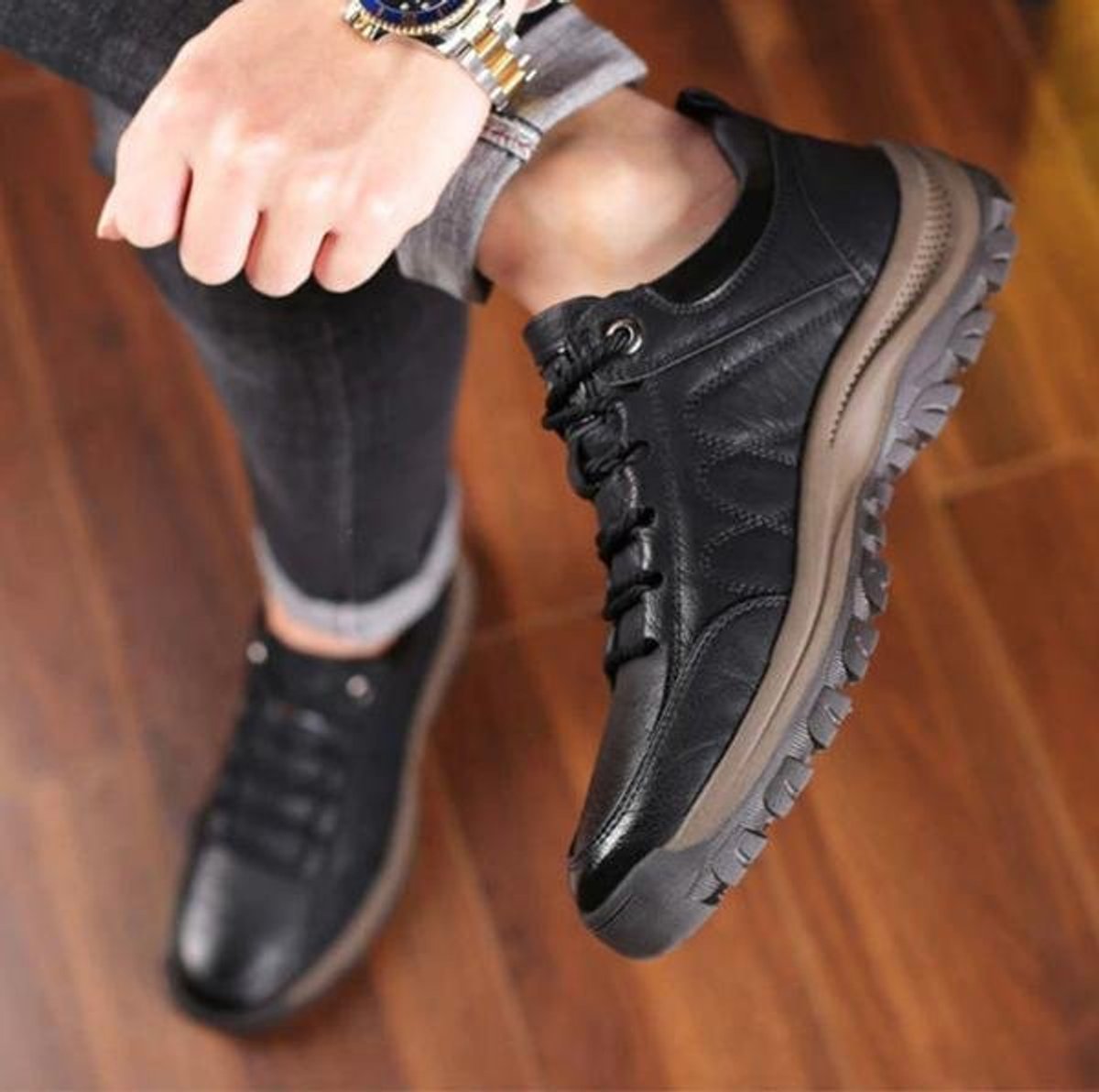 Men's Orthopedic Slip-Resistant Lace-Up Leather Walking Shoes