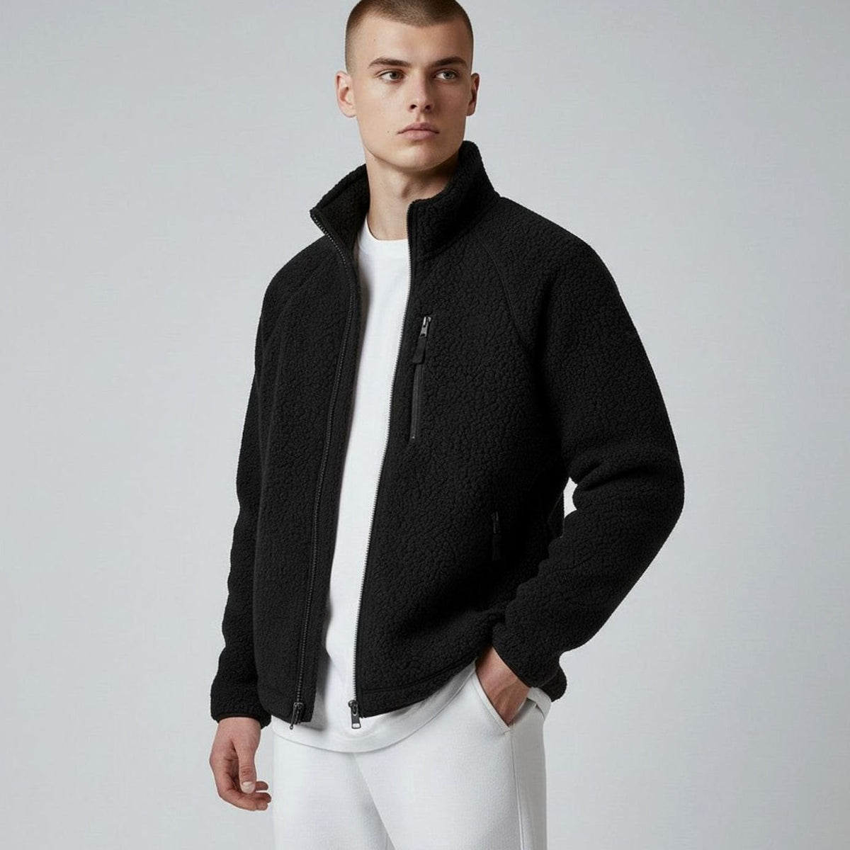 Men's Oversized Full-Zip Sherpa Fleece Jacket