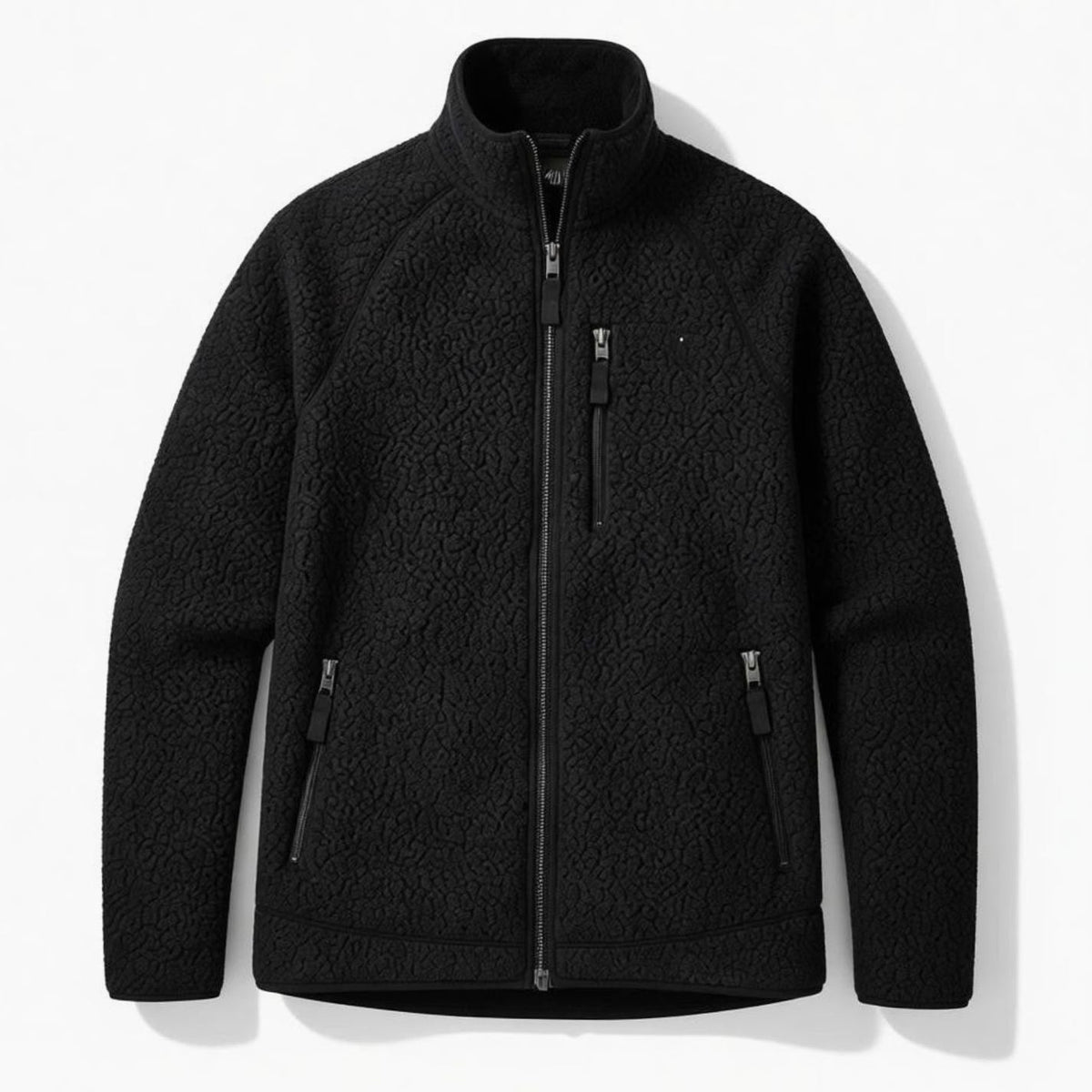 Men's Oversized Full-Zip Sherpa Fleece Jacket - Black