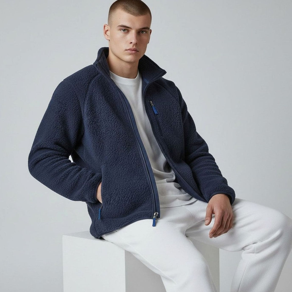 Men's Oversized Full-Zip Sherpa Fleece Jacket