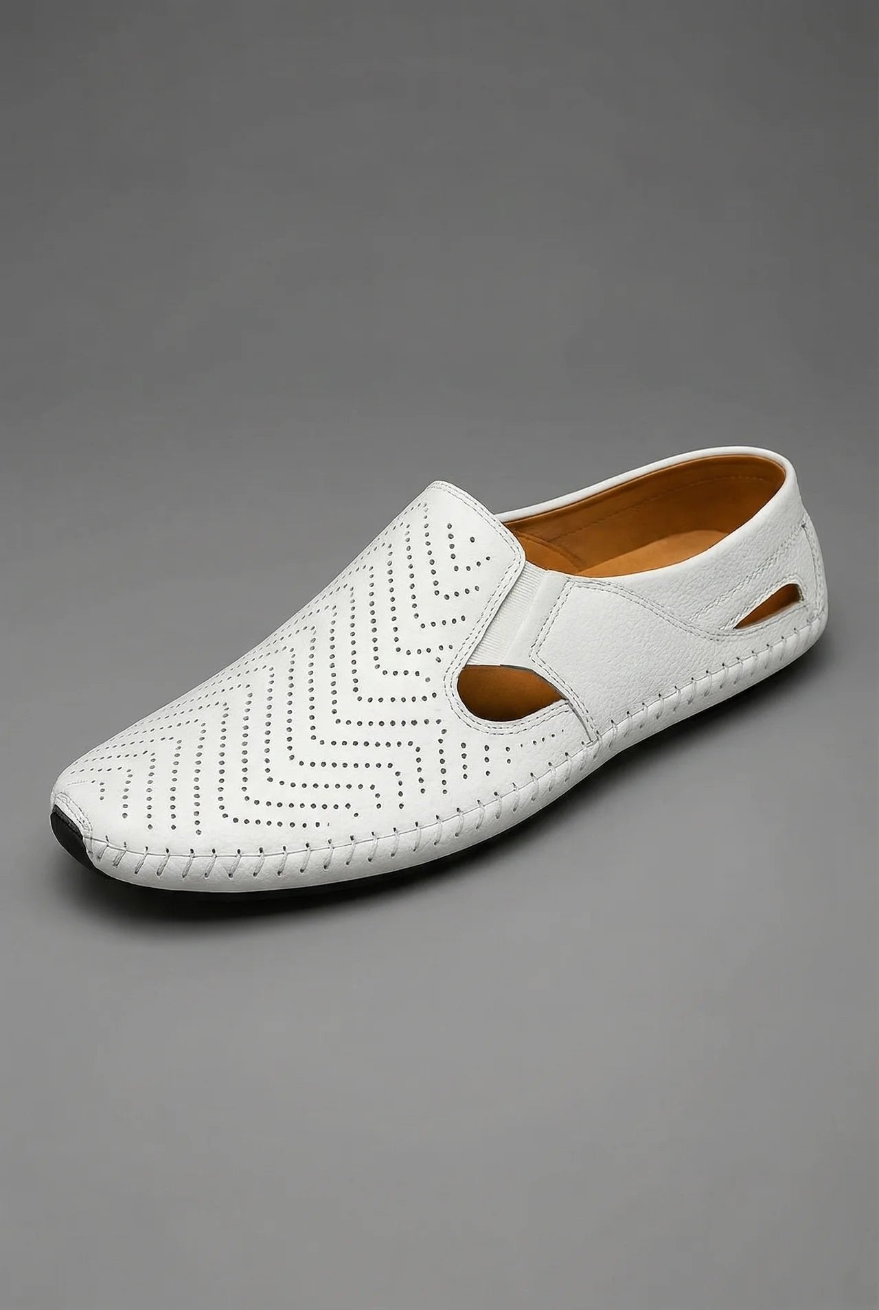 Men's Perforated Slip-On Breathable Summer Loafers - White