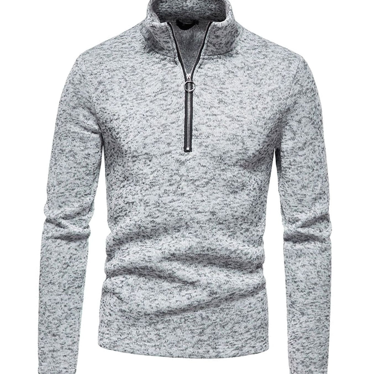 Men's Quarter-Zip Mock-Neck Fine Knit Pullover Sweater - Light Grey
