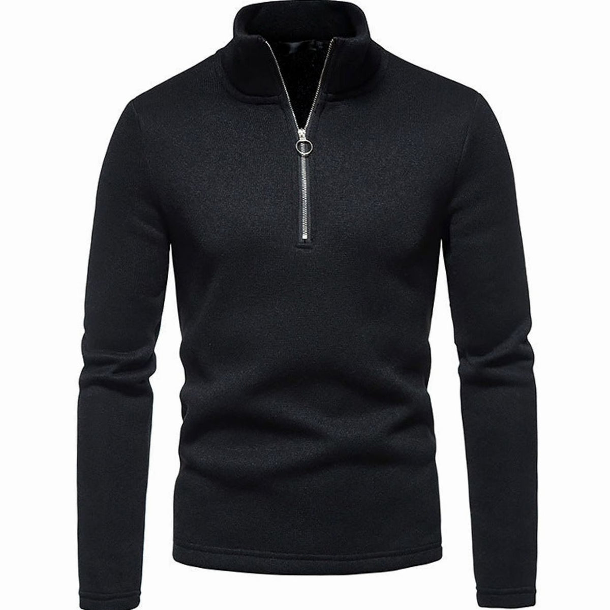 Men's Quarter-Zip Mock-Neck Fine Knit Pullover Sweater - Black