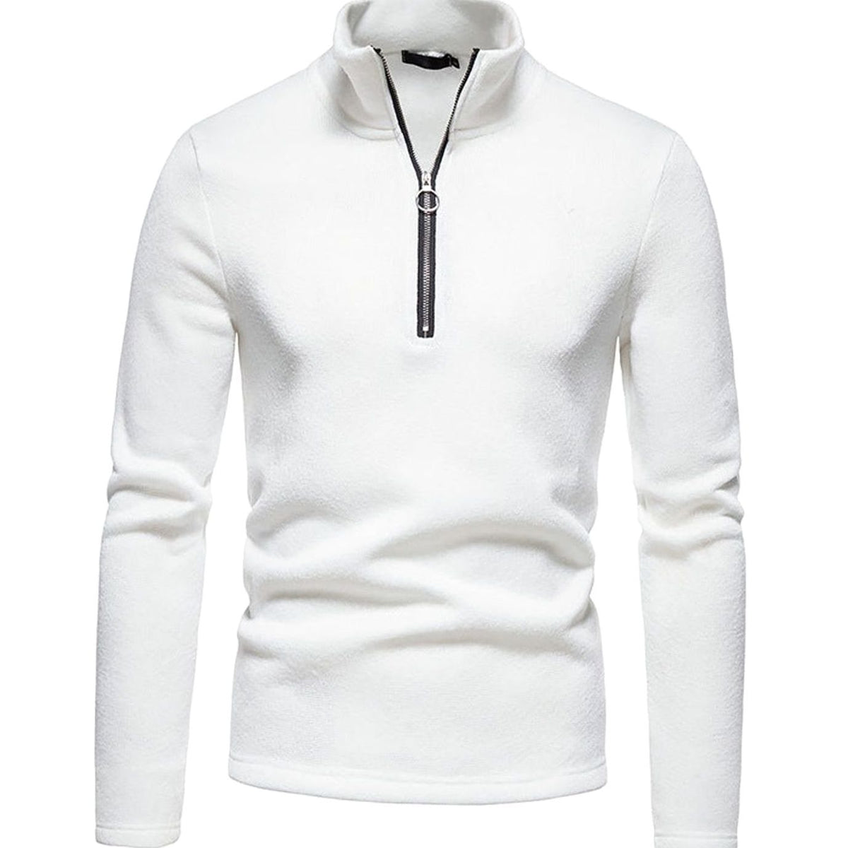 Men's Quarter-Zip Mock-Neck Fine Knit Pullover Sweater - White