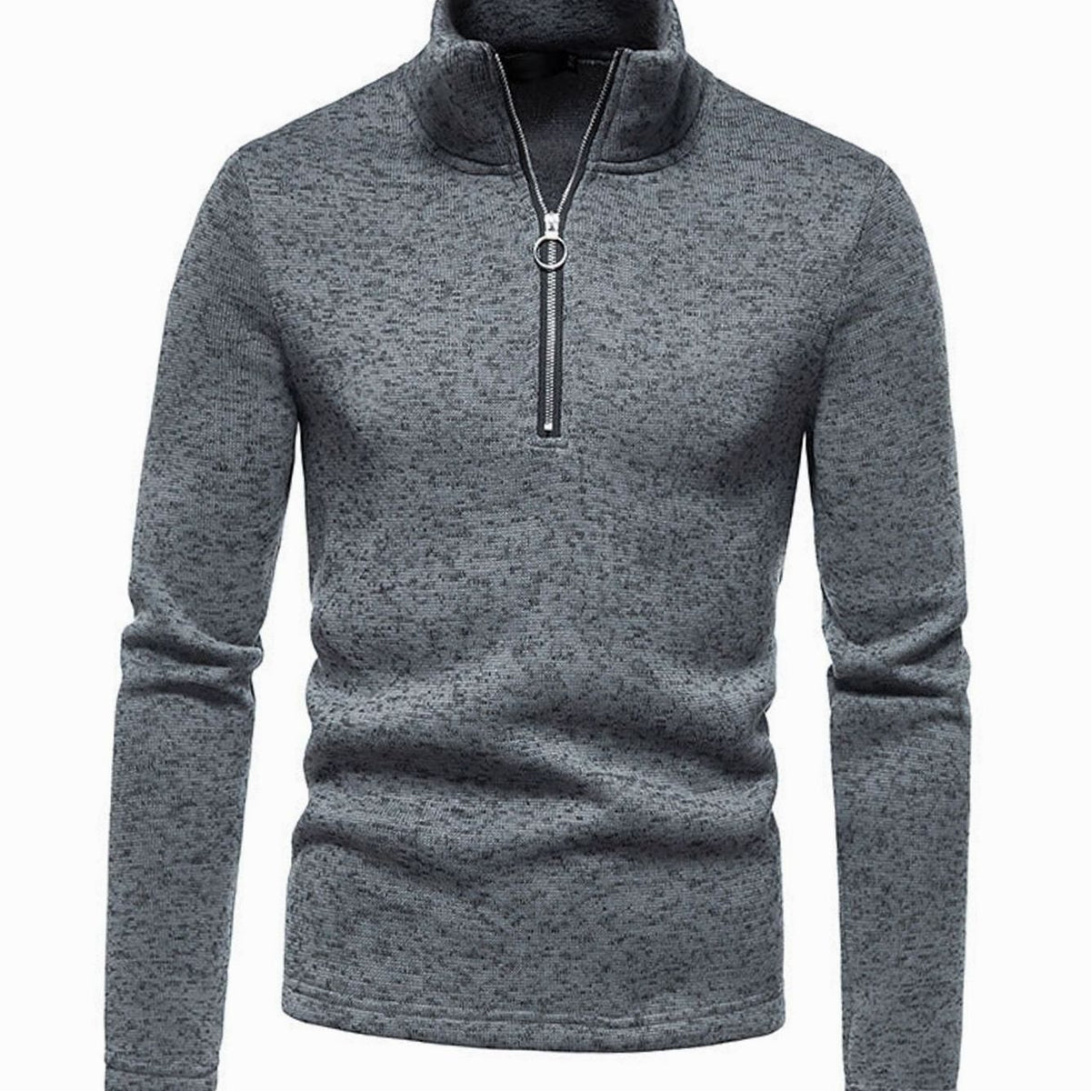 Men's Quarter-Zip Mock-Neck Fine Knit Pullover Sweater - Dark Grey