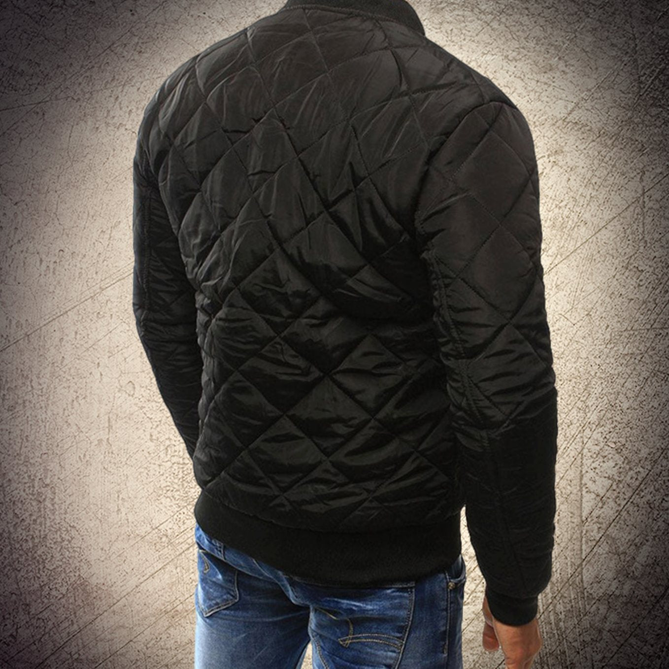 Men's Quilted Lightweight Diamond-Stitch Bomber Jacket