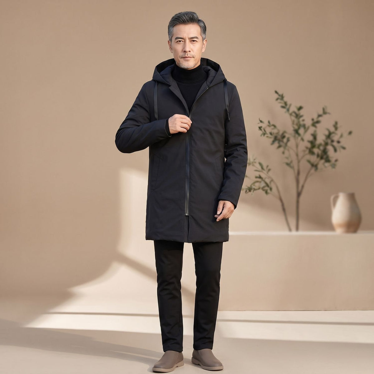 Men's Quilted-Lined Hooded Longline Insulated Coat