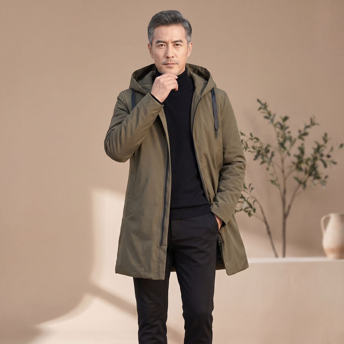 Men's Quilted-Lined Hooded Longline Insulated Coat