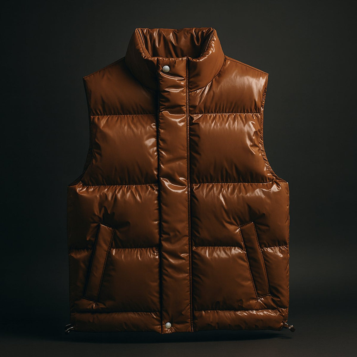 Men's Quilted Puffer Gilet High-Collar Cotton-Blend Vest - Brown