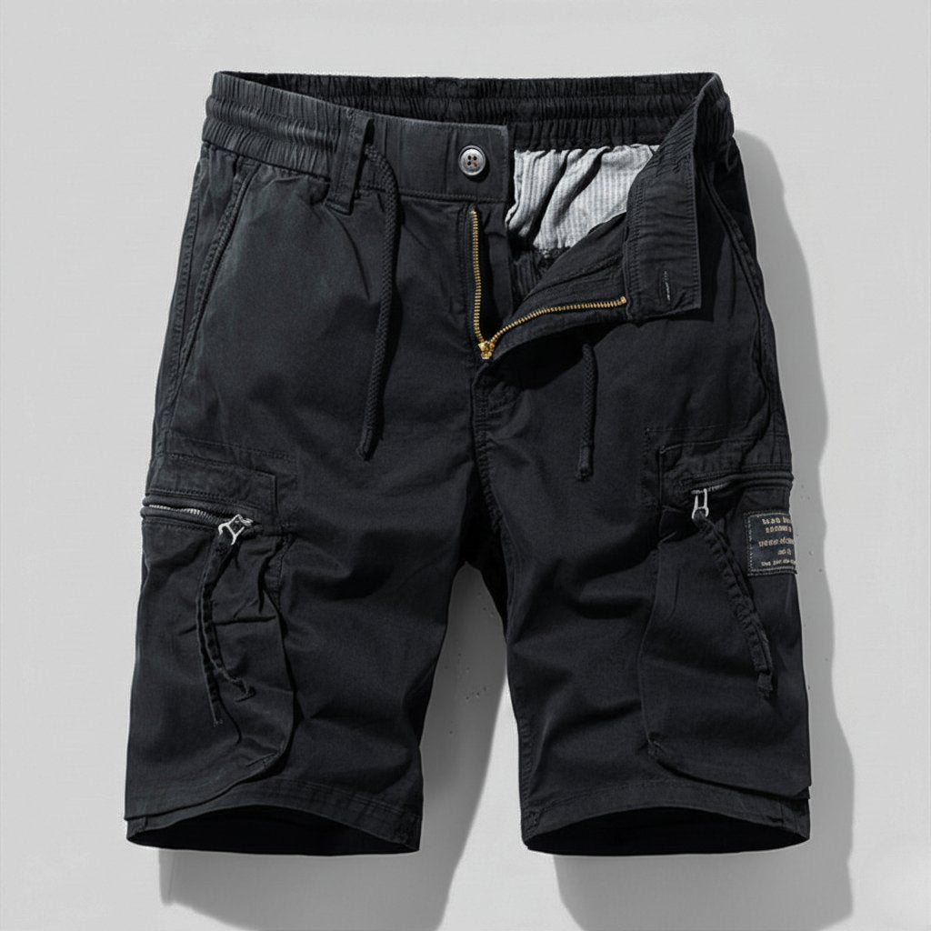 Men's Regular-Fit Elastic-Waist Zip-Pocket Cargo Shorts - Black