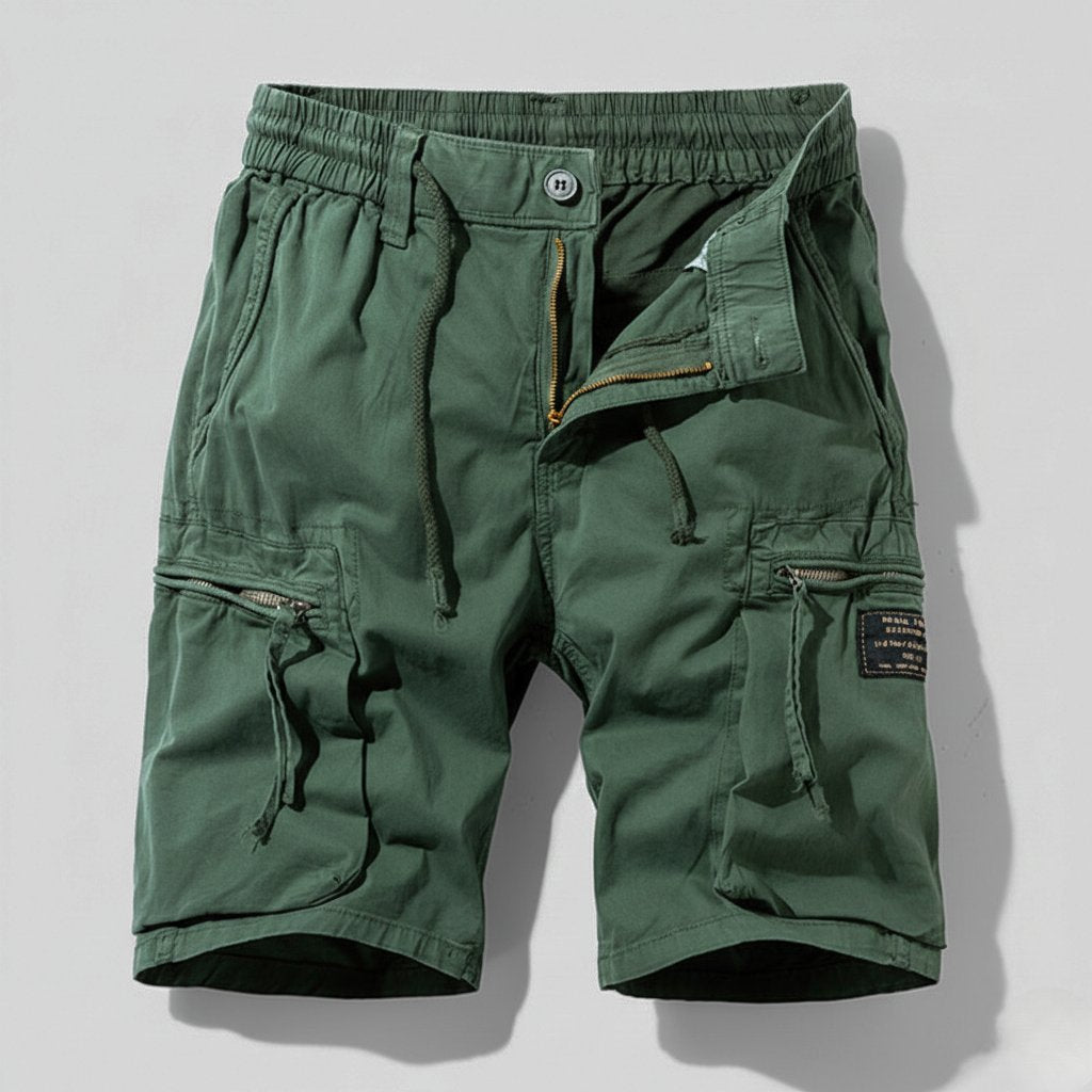 Men's Regular-Fit Elastic-Waist Zip-Pocket Cargo Shorts - Army Green