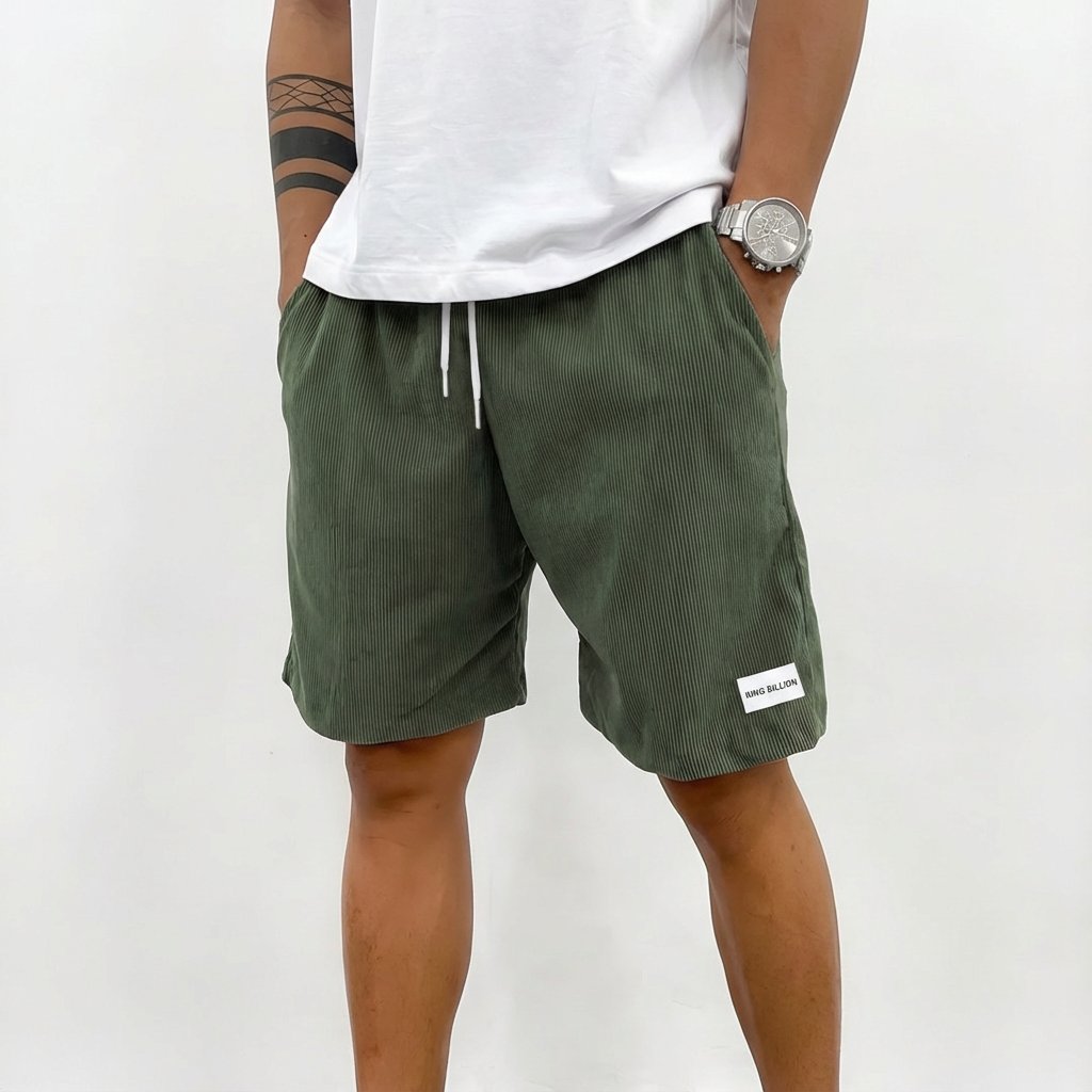 Men's Relaxed-Fit Corduroy Drawstring Casual Shorts - Verde oscuro