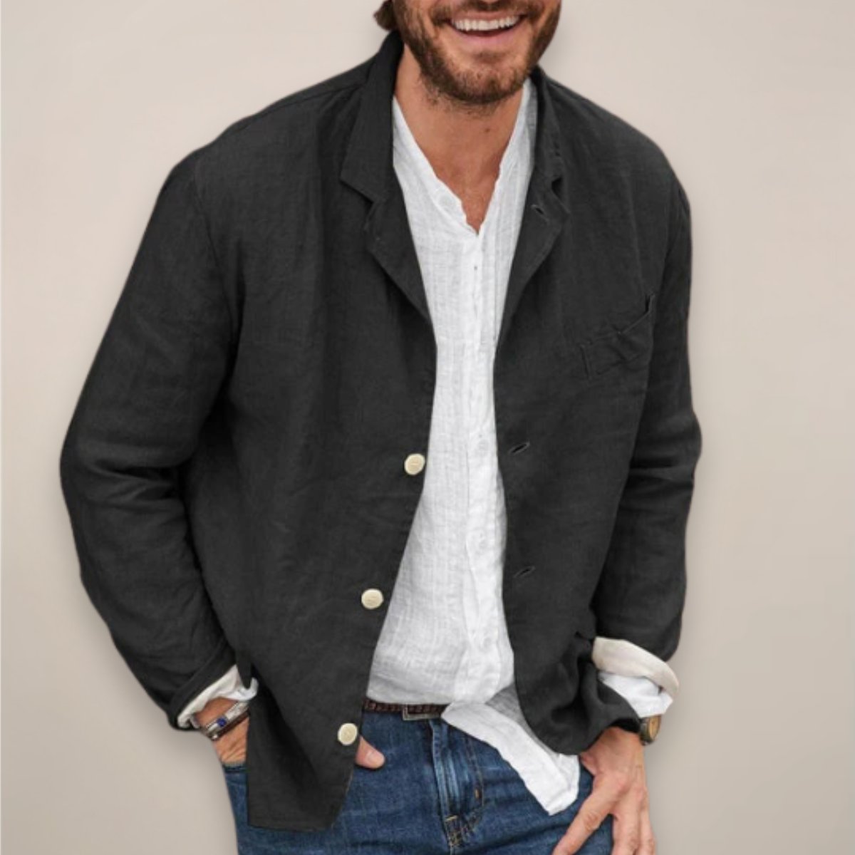 Men's Relaxed-Fit Lightweight Linen Blazer Jacket - Black