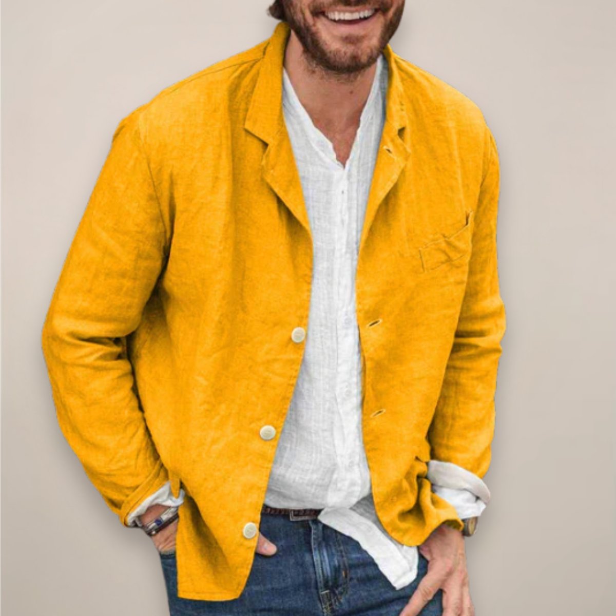 Men's Relaxed-Fit Lightweight Linen Blazer Jacket - Yellow