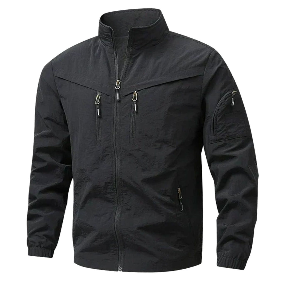 Men's Relaxed-Fit Multi-Pocket Full-Zip Tactical Jacket - Black