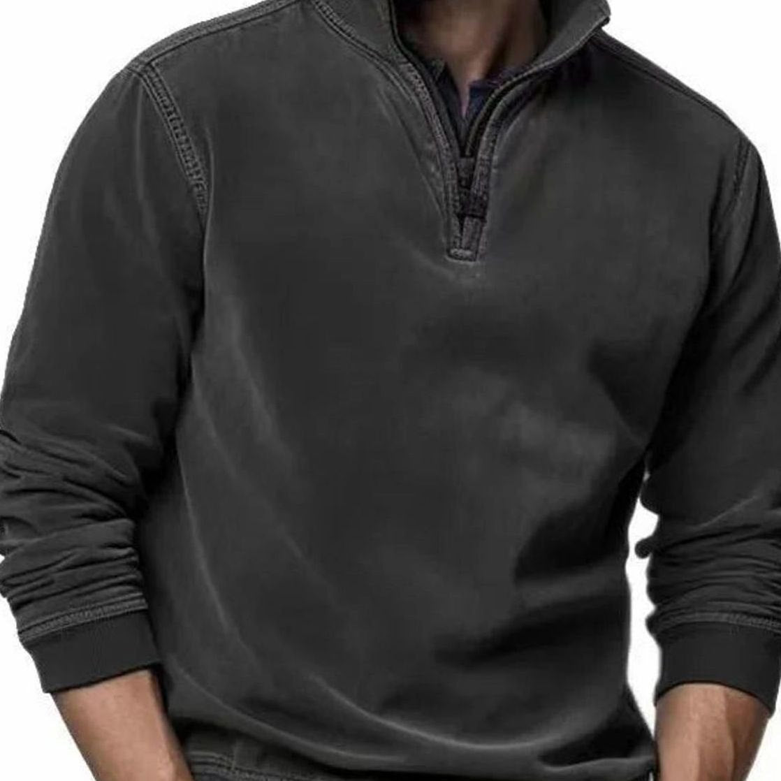 Men's Relaxed-Fit Quarter-Zip Pullover Jumper - Black