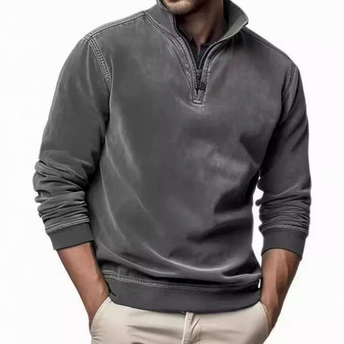 Men's Relaxed-Fit Quarter-Zip Pullover Jumper - Grey