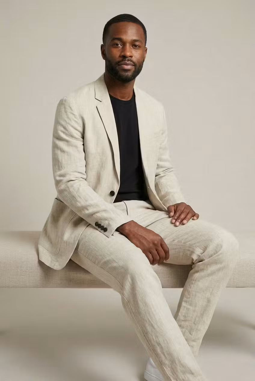 Men's Relaxed-Fit Two-Piece Linen Blazer Trouser Suit Set