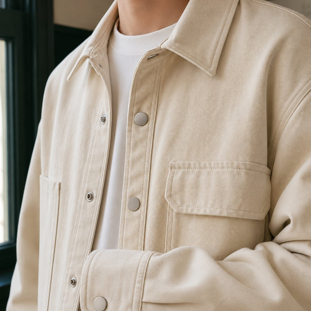 Men's Relaxed Oversized Cotton-Blend Snap-Button Utility Jacket