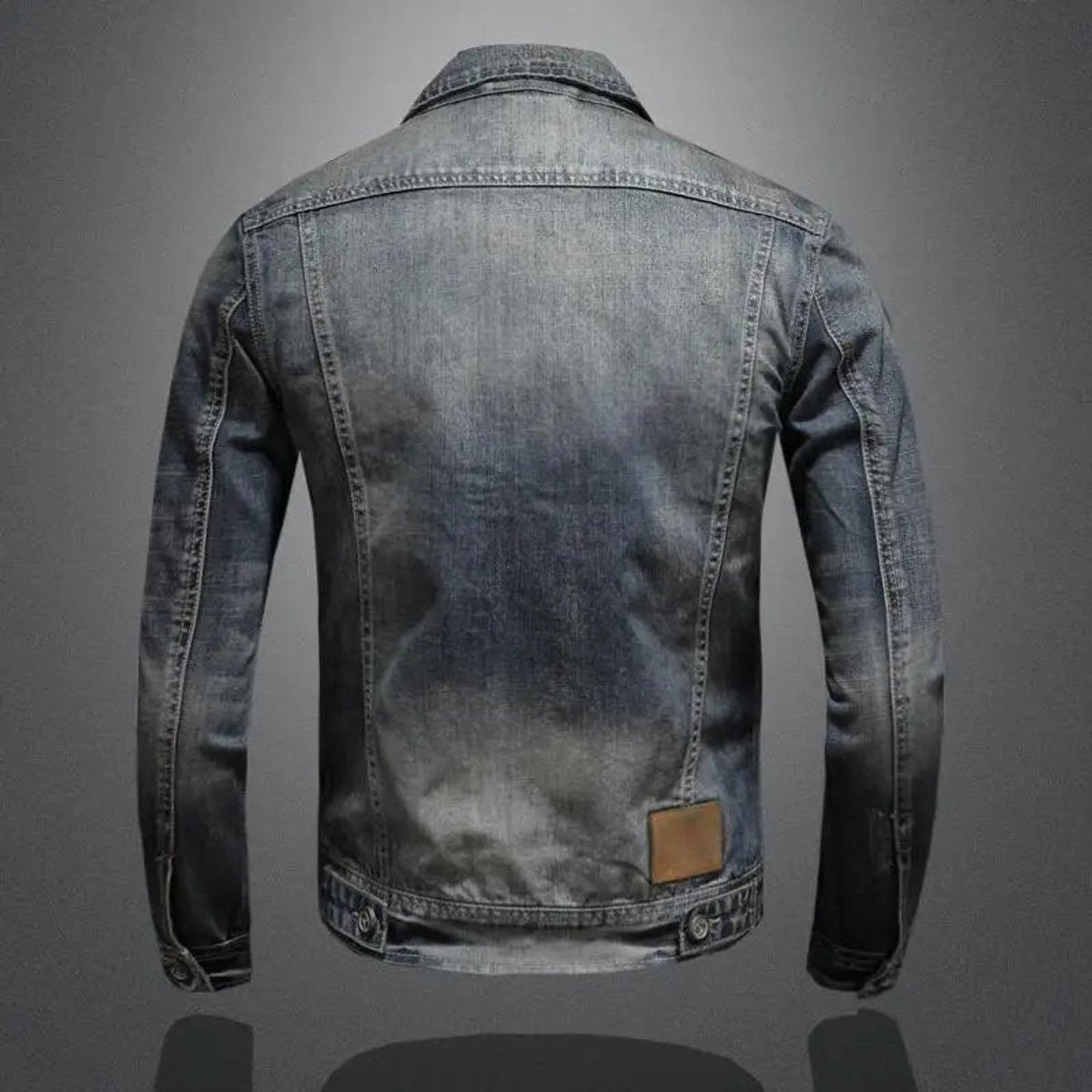 Mens Retro Vintage Washed Denim Jacket Zip-Up Trucker Coat