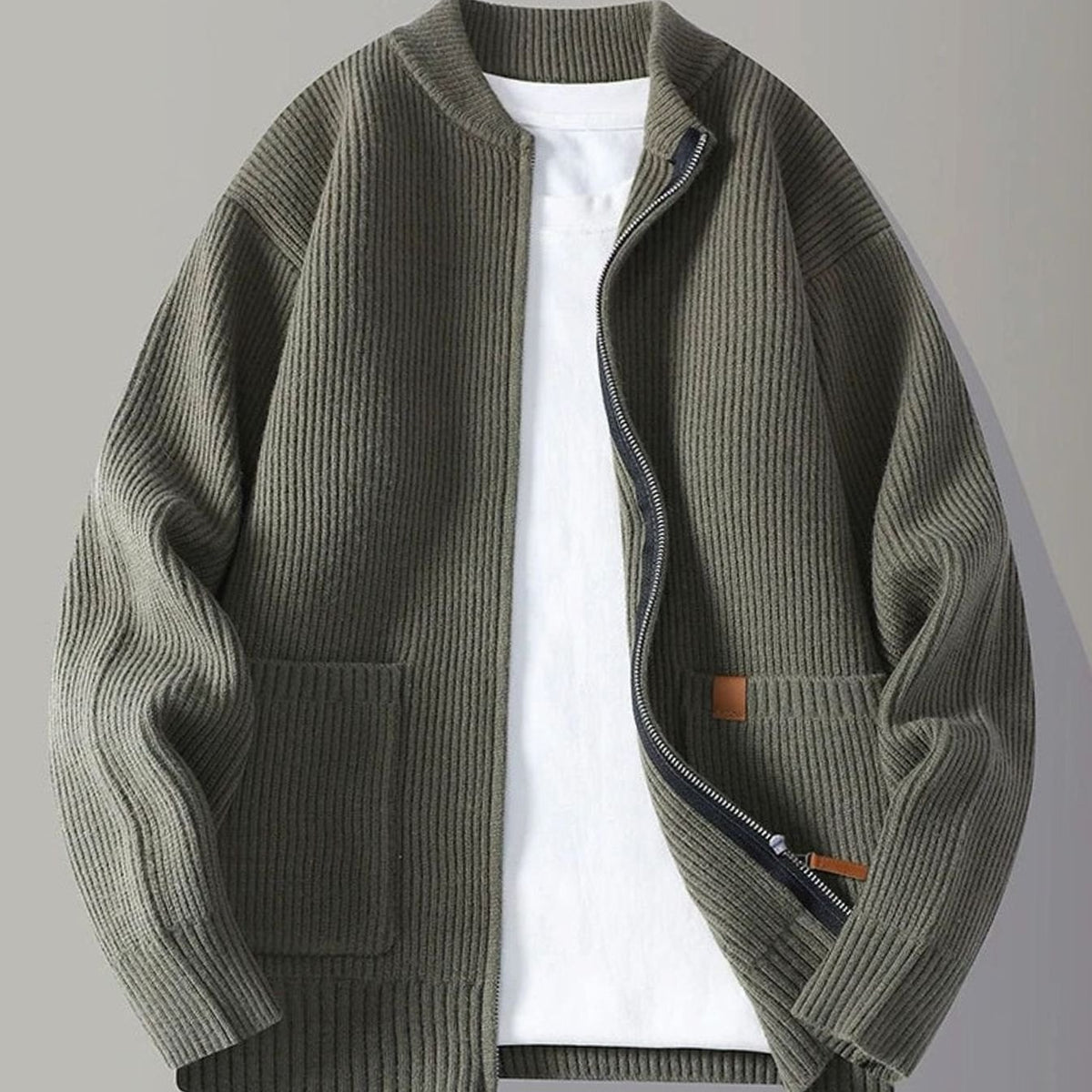 Men's Ribbed Knit Full-Zip Cardigan Jacket - Green