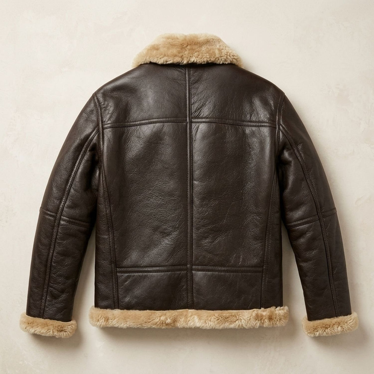 Men's Shearling-Lined Leather Aviator Bomber Jacket
