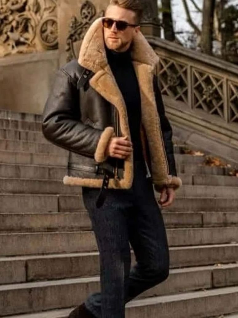 Men's Sheepskin-Lined Leather Bomber Flying Jacket