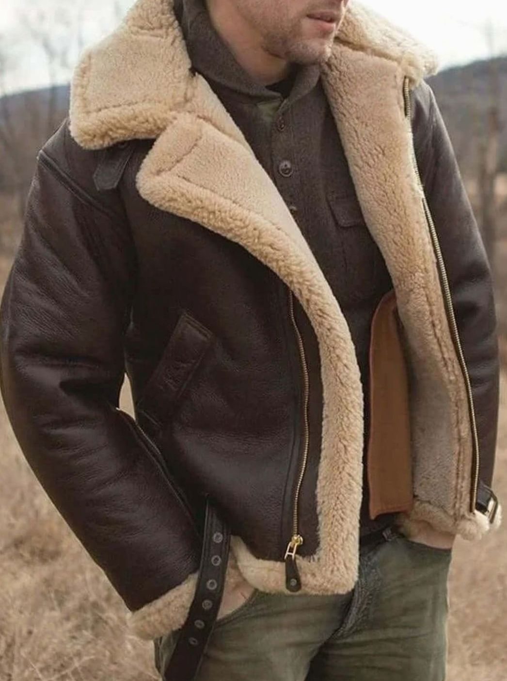 Men's Sheepskin-Lined Leather Bomber Flying Jacket