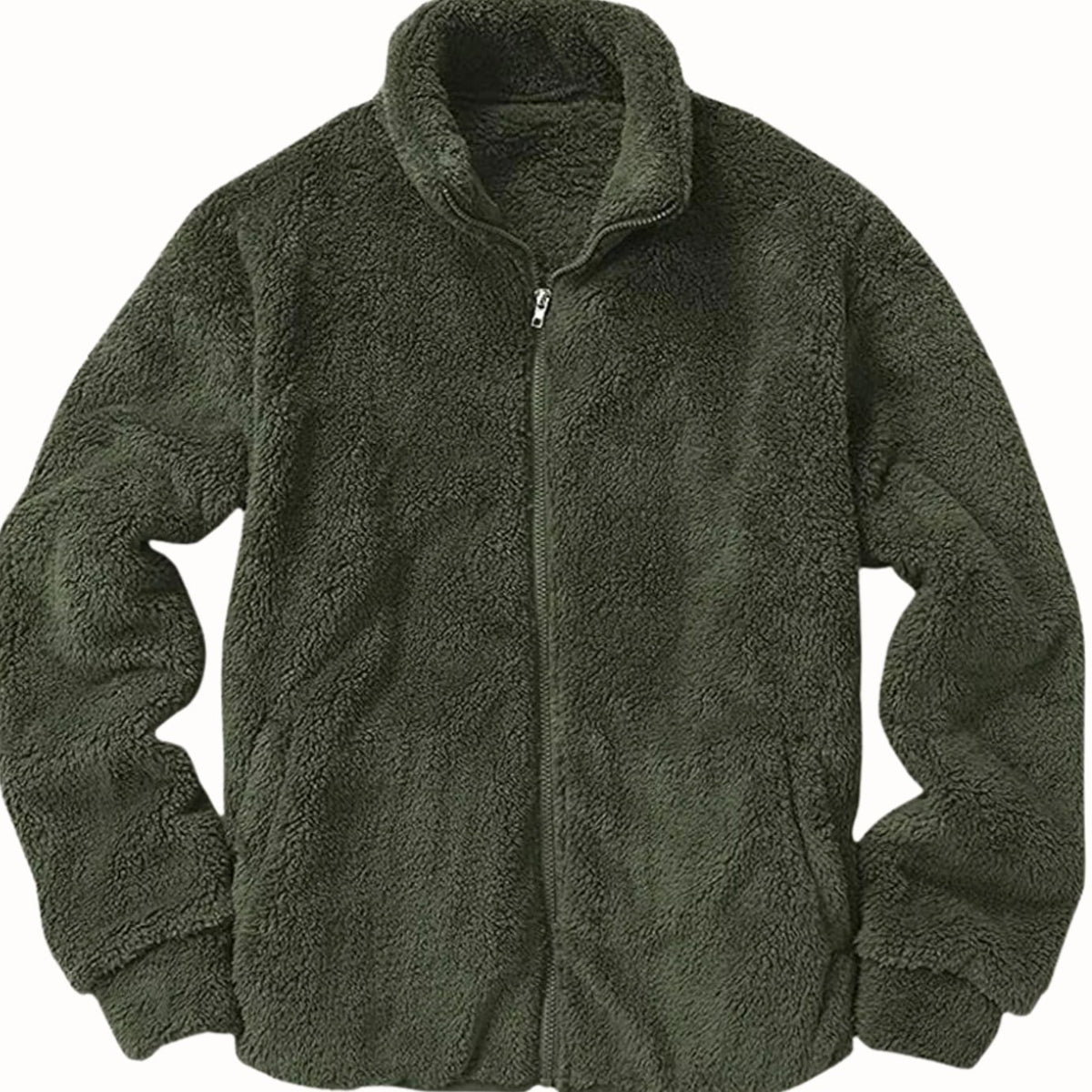 Men's Sherpa Fleece Full-Zip Stand-Collar Plush Jacket - Green