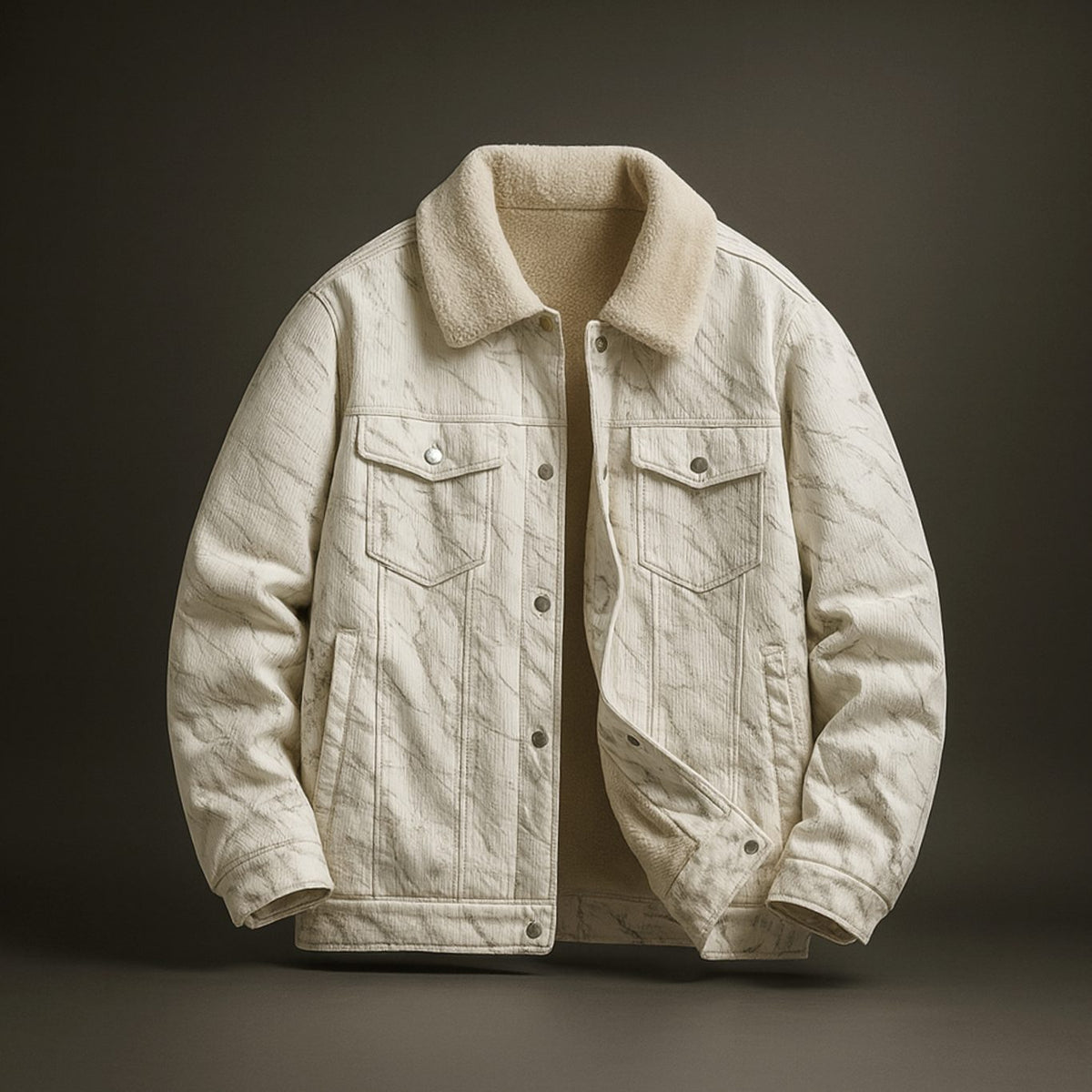 Men's Sherpa-Lined Marbled Corduroy Trucker Jacket - Khaki