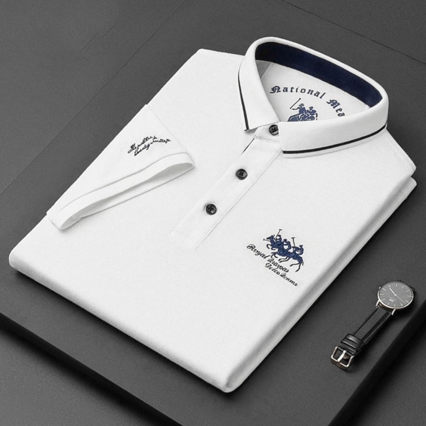 Men's Short-Sleeve Tipped-Collar Cotton Polo Shirt - Biały