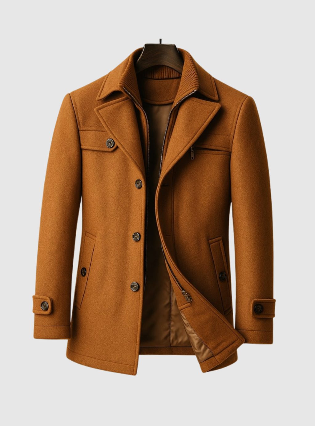 Men's Single-Breasted Tailored Wool-Look Overcoat