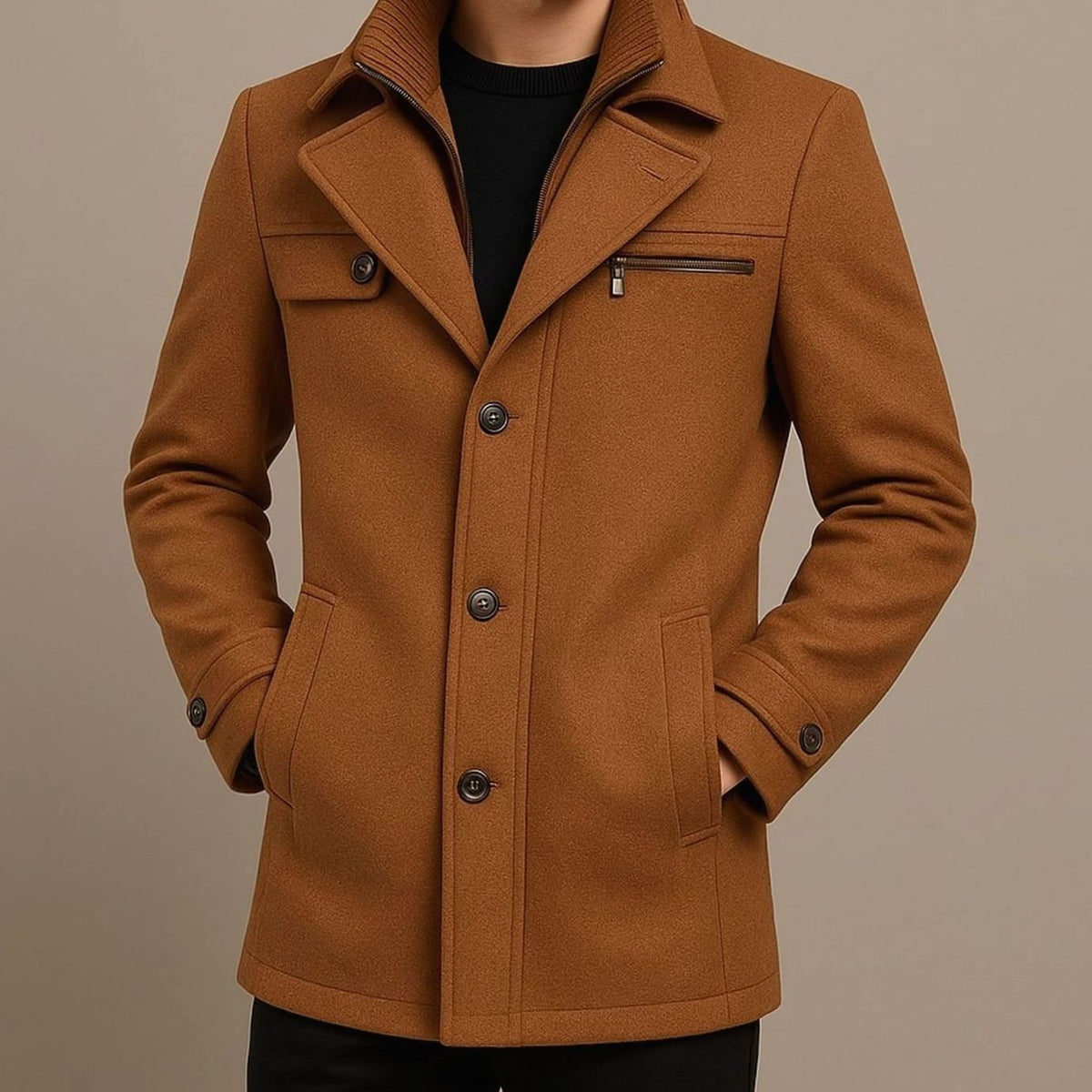 Men's Single-Breasted Tailored Wool-Look Overcoat