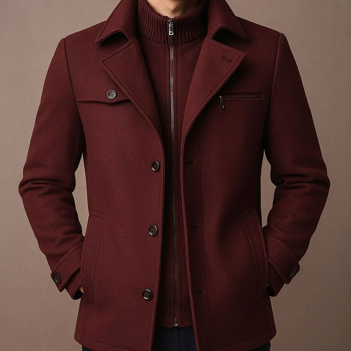 Men's Single-Breasted Tailored Wool-Look Overcoat