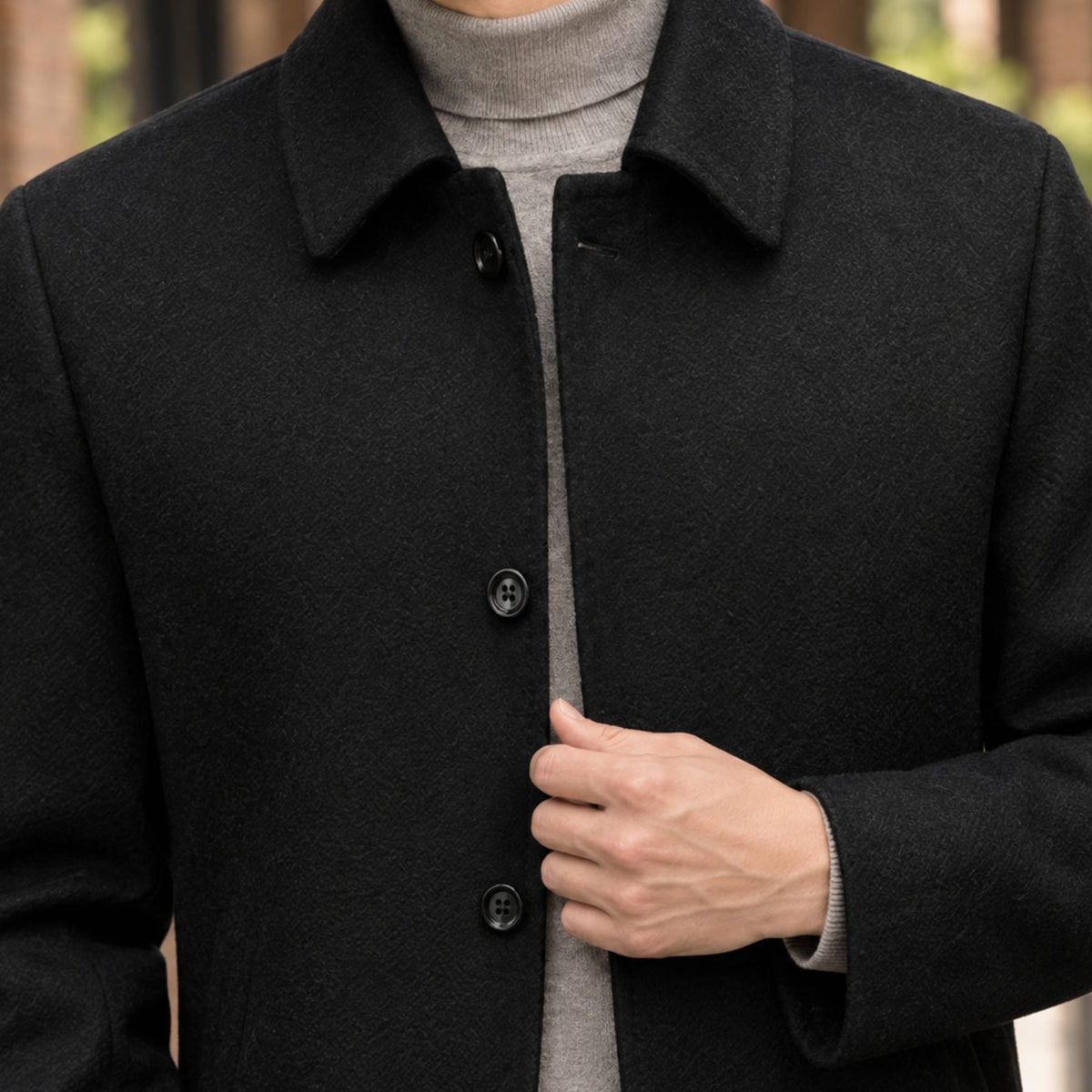 Men's Single-Breasted Wool Jacket Pointed Collar Smart Casual Coat
