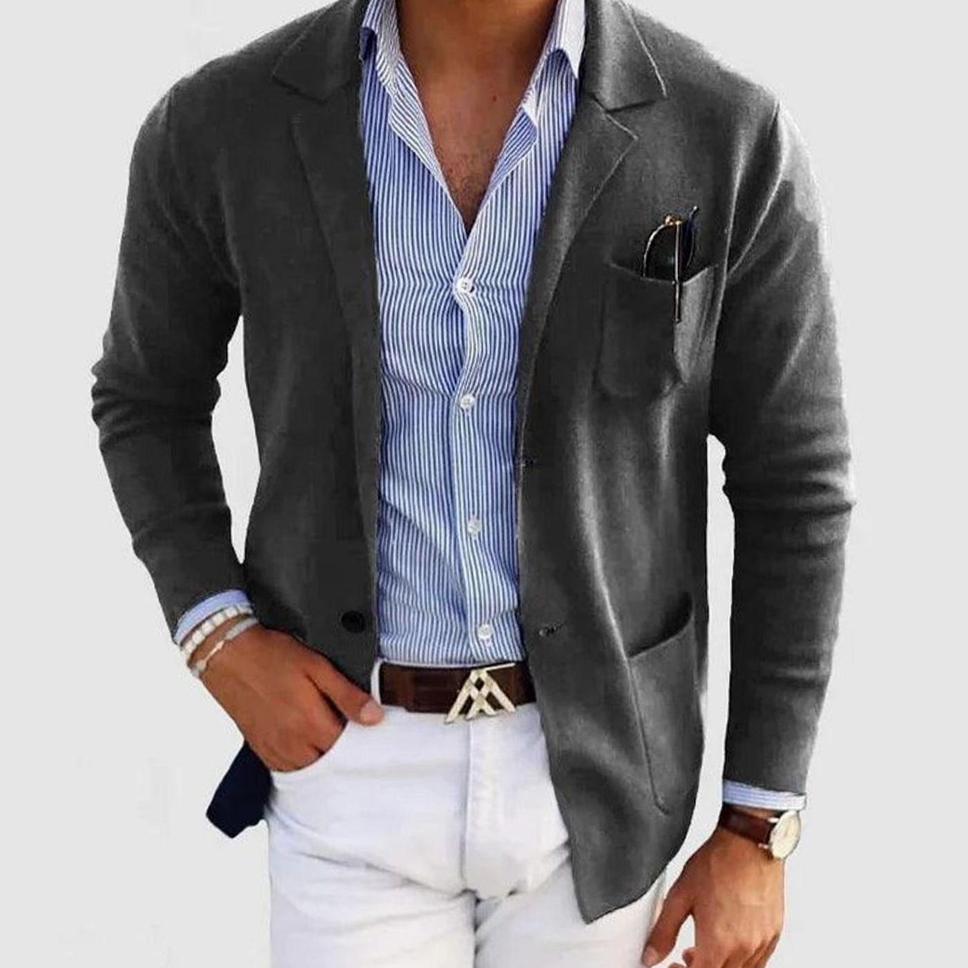 Men's Slim Fit Blazer Notch Lapel Smart Casual Jacket - Dark Grey