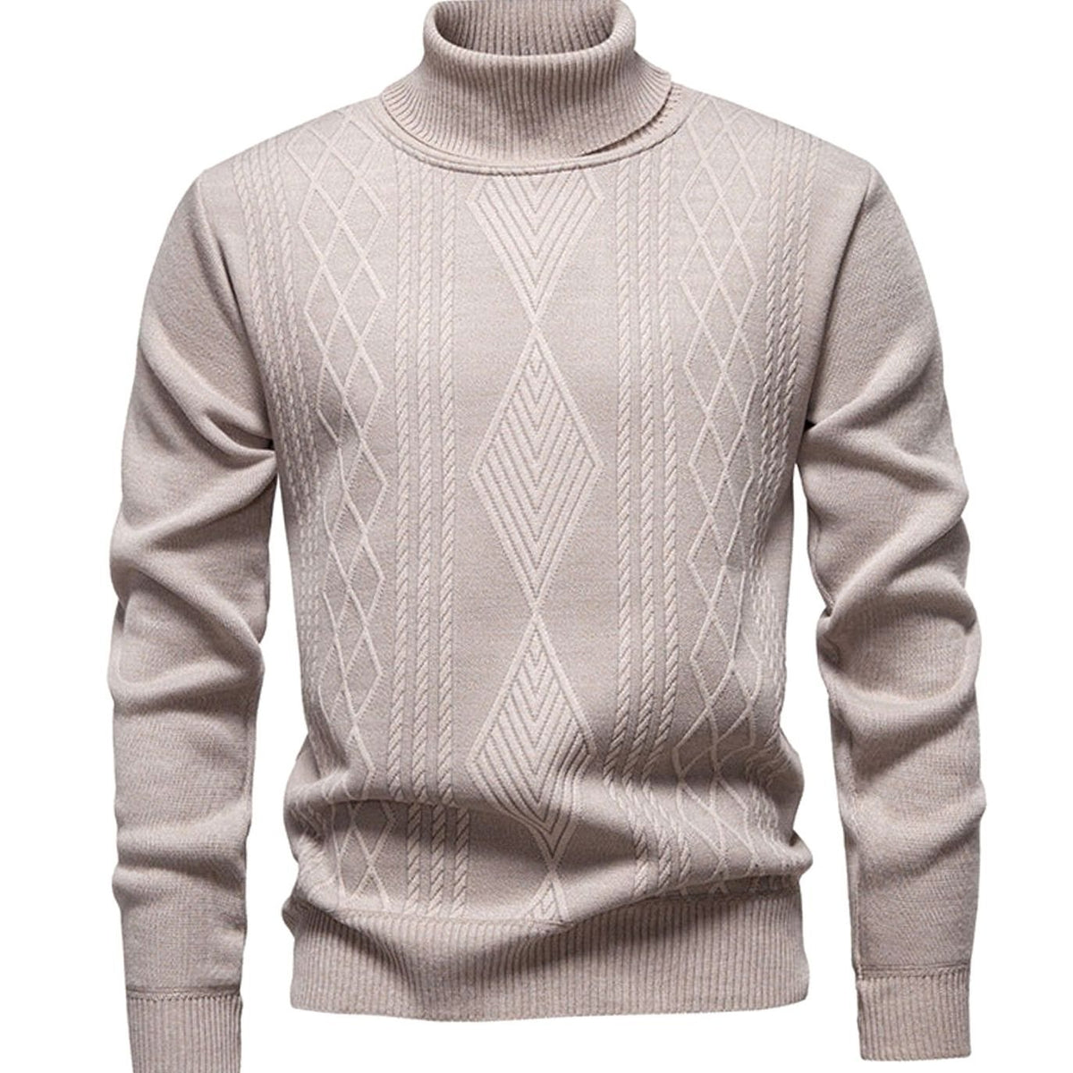 Men's Slim-Fit Cable-Knit Turtleneck Jumper - Beige