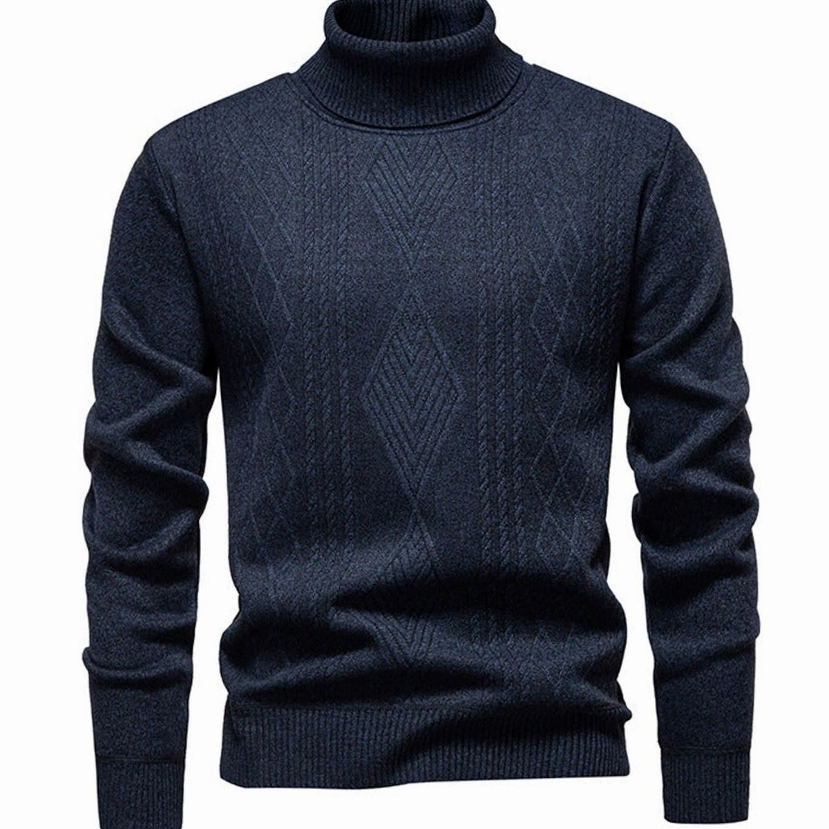 Men's Slim-Fit Cable-Knit Turtleneck Jumper - Dark Grey
